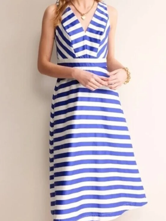 Boden Blue and White Striped V-Neck Midi Dress - Size 14R - Picture 2 of 8